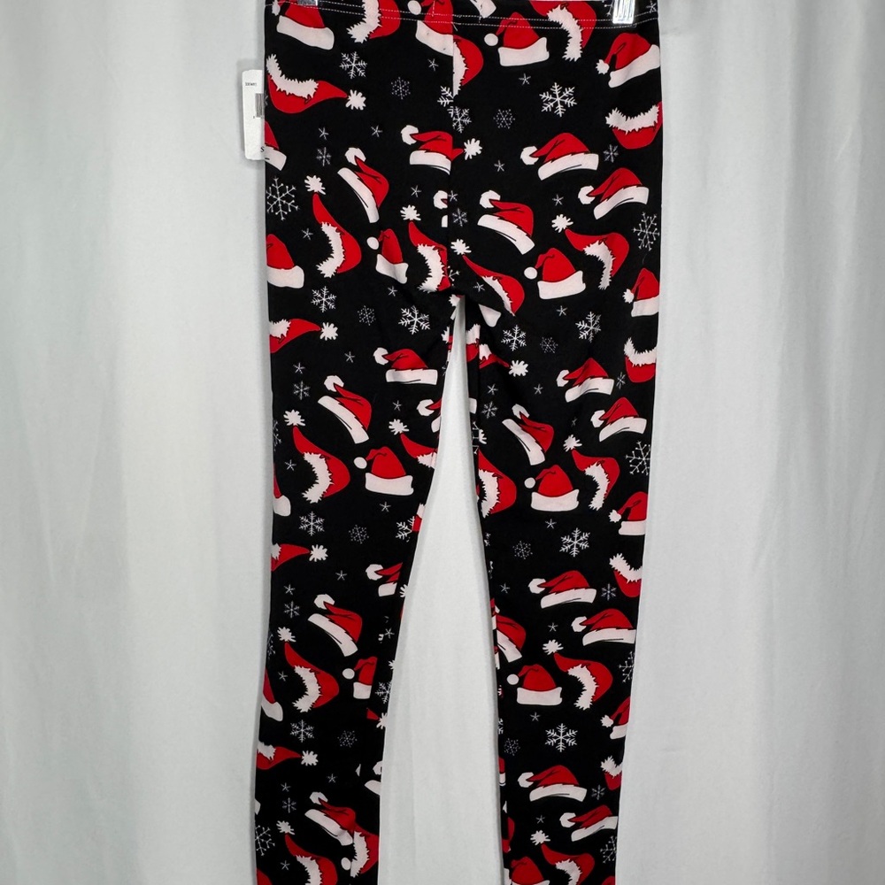 Poof! Black Leggings with Red Santa Hats - Picture 2 of 5